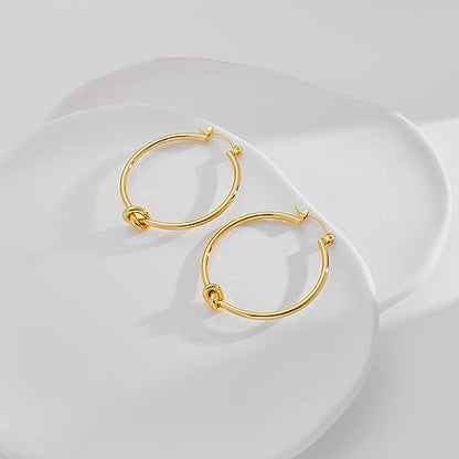 Large Gold Knot Hoop Earrings for Women 18K Gold Hoop Earrings Statement Lightweight Hoops Trendy Gold Hoops Earrings Jewelry - color: B-Big Hoop Earrings-Gold