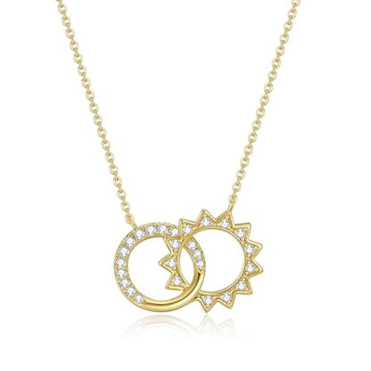 NUZON Sunburst Heart / 2-Tone Interlocking/CZ Evil Eye/Single Pearl/Love Heart Pendant Necklace for Women 14K Gold Chain Necklace Chunky Statement Jewelry - color: Sun & Moon