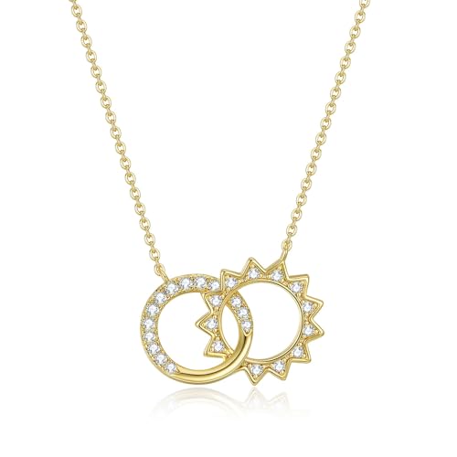 NUZON Sunburst Heart / 2-Tone Interlocking/CZ Evil Eye/Single Pearl/Love Heart Pendant Necklace for Women 14K Gold Chain Necklace Chunky Statement Jewelry - color: Sun & Moon