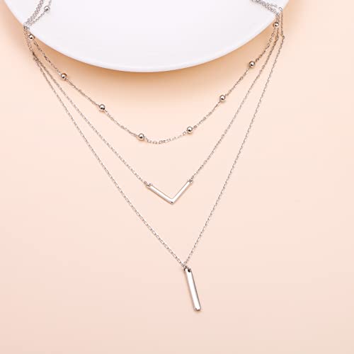 DAOCHONG S925 Sterling Silver Triple Layer Pendant Choker Necklace for Women 16"+2" - style: C
