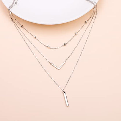 DAOCHONG S925 Sterling Silver Triple Layer Pendant Choker Necklace for Women 16"+2" - style: C