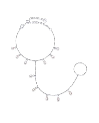 PAVOI Hand Chain Bracelet for Women, 14K Gold Plated Adjustable Ring Chain | Hand Chain Bracelet, Ring Bracelet Hand Chain, Arm & Body Jewelry - style: Pearl Station