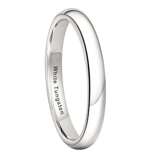TUTISS 2mm 3mm 4mm 5mm 6mm 7mm 8mm 10mm White Tungsten Rings for Men Women Engagement Wedding Bands Domed Polished Shiny Comfort Fit - color: 3mm White Tungsten