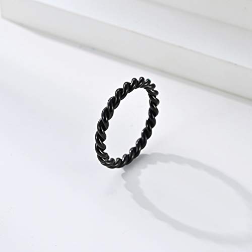 Women's Stainless Steel 1.1mm Rope Thin Wedding Ring Silver Rose Gold Plated Size 4 to 9 - color: 3mm, Black