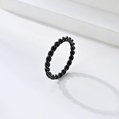Women's Stainless Steel 1.1mm Rope Thin Wedding Ring Silver Rose Gold Plated Size 4 to 9 - color: 3mm, Black