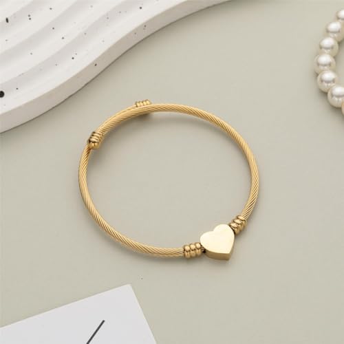 kelistom 316L Stainless Steel Love Heart Charm Bracelet for Women Romantic Gift Silver/Rose/18k Gold Plated OT Clasp Bracelets - color: Rose,Silver