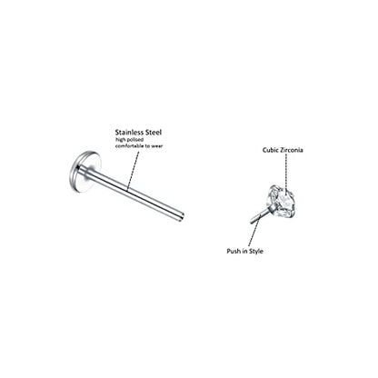 Oveta Threadless Push in Lip Rings 16G/18G/20G Labret Jewelry CZ Lip Studs Stainless Steel Cartilage Earrings for Women Monroe Medusa Piercing Jewelry 6/7/8/10/12mm Bar Length - color: Silver, size: 20G*10mm bar*1.5/2/2.5/3mm cz
