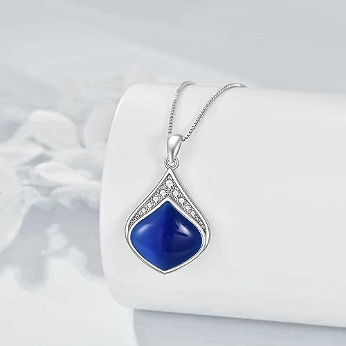 YAFEINI Teardrop Necklace Sterling Silver Filigree Irish Pendant Necklace Natural Stone Moonstone/Lapis Lazuli/Larimar/Moss Agate Necklace Jewelry - color: Blue Teardrop necklace-september birthstone
