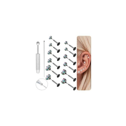 18G 16G Hypoallergenic Surgical Stainless Steel Internal Thread Tragus Labret Cartilage CZ Stud Piercing Jewelry Helix Cartilage Conch Nose Lip Labret Medusa Piercingenic Be Equipped With Piercing Ball Grabber Tool Flat Back Stud Earrings for Women Men -