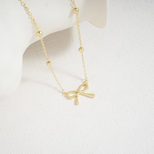 Thaivor Necklace for Women Dainty Bow Necklace 14K Gold Plated Cute Choker Small Pendant Charm Necklaces Teen Gift Trendy Stuff Personalized Jewelry Gifts - color: Gold-Bead-6