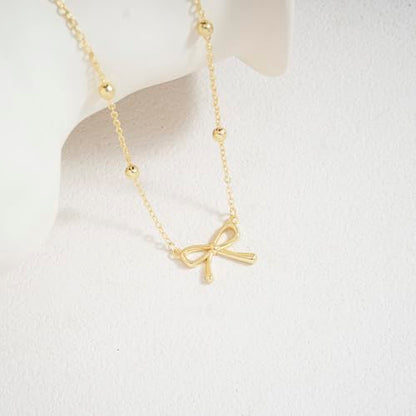 Thaivor Necklace for Women Dainty Bow Necklace 14K Gold Plated Cute Choker Small Pendant Charm Necklaces Teen Gift Trendy Stuff Personalized Jewelry Gifts - color: Gold-Bead-6