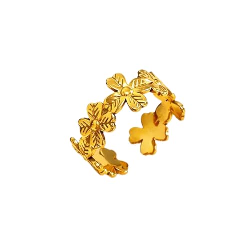 18K Gold Plated Adjustable Rings for Women, 316L Stainless Steel Open Band Gold Jewelry Collection, Hypoallergenic Size 6-9 Adjustable Stackable Rings, Tarnish Free Trendy Gift for Her - color: Floral Vine