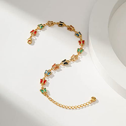 Dainty Gold Bracelets for Women, 18 Gold Plated Adjustable Evil Eye/Butterfly/Beaded/Pearl/Heart/Turquoise Handmade Bracelet for Women - style: Butterfly