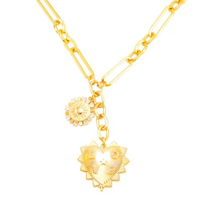 ORIGENCE Sun Heart Necklace for Women 18K Gold Plated Heart Pendant Necklace Chunky Chain Choker Necklaces Hip Hop Charm Necklaces Trendy Unisex Jewelry - style: 2Charm-Gold