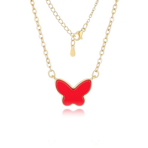 18K Gold Plated, Pt Plated Chain Necklace with Knot, Butterfly, Heart Pendant for Women, Delicate Minimalist Jewelry, 18-20 Inches - color: Red Butterfly