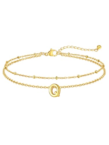 FaithHeart Initial Ankle Bracelets for Women, Waterproof 14k Gold Plated Initial Anklets Non Tarnish Stainless Steel Cute Layered Anklet Summer Beach Jewelry - color: Gold, size: Initial Q