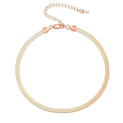 PROSTEEL 3mm/5mm Herringbone Choker Necklace for Women, 12.5"/15"/18", Stainless Steel/Sterling Silver Flat Snake Chain in Silver/Yellow Gold/Rose Gold/Black, Come with Box - color: 5mm-Rose Gold Plated, size: 15 Inch