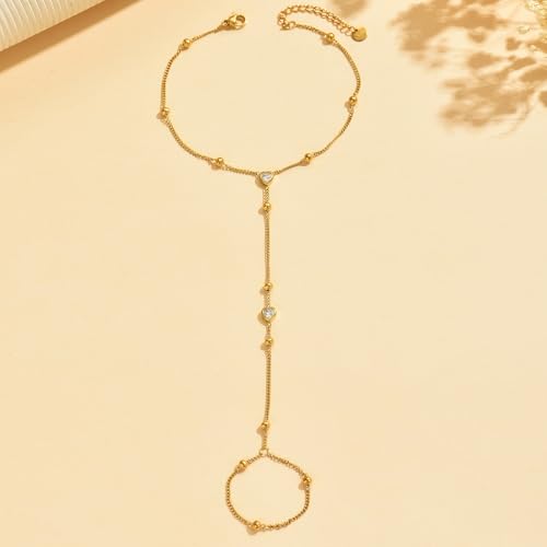 Ankle Bracelets for Women 18K Gold Plated Dainty Pearl Cross CZ Anklets Daisy Moon Star Gold Bead Satellite Cuban Link Chain Waterproof Summer Beach Foot Jewelry - style: Bead-Heart CZ-Gold