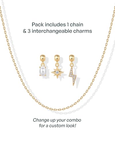 PAVOI 14K Gold Plated Dainty Necklace with Removable Charms Set for Women | 2 and 3-Pack Small Motif & Mantra Pendants, Adjustable Chain Gold Charm Necklace, Cute Jewelry Gifts - style: Celestial Pack
