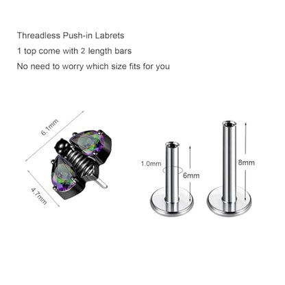 G23 Titanium Flat Back Earrings Studs 20g 18g 16g F136 Titanium Labrets Press Fit Threadless Push In Dainty Cartilage Helix Conch Lobe Lip Tragus Piercing Jewelry Push Back - style: black-bee