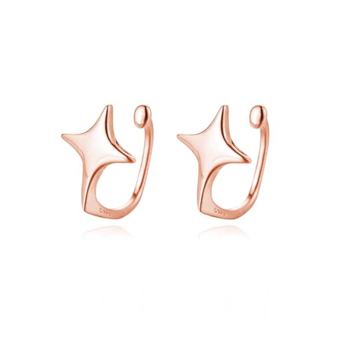 Reffeer Solid 925 Sterling Silver Star Cuff Earrings Cartilage Wraps for Women Teens Helix Earrings Star Clip On Earrings No Piercing - color: C-Rose Gold Plated