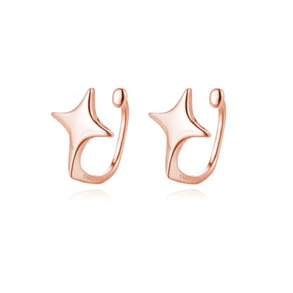 Reffeer Solid 925 Sterling Silver Star Cuff Earrings Cartilage Wraps for Women Teens Helix Earrings Star Clip On Earrings No Piercing - color: C-Rose Gold Plated