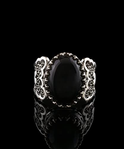 Filigranist 925 Sterling Silver Handcrafted Filigre Art Double Heart Detailed Women Cocktail Ring with Gemstones - color: Black Onyx