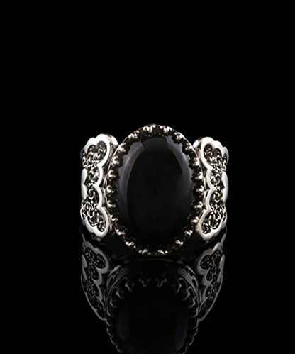 Filigranist 925 Sterling Silver Handcrafted Filigre Art Double Heart Detailed Women Cocktail Ring with Gemstones - color: Black Onyx