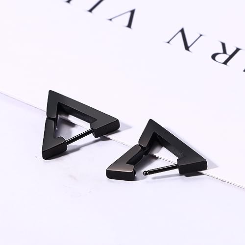 Aroncent 2-8Pcs Womens Mens Huggie Hoop Triangle Earrings Viking Runes Stainless Steel Ear Stud Novelty Black/Gold/Silver - color: E-Triangle Viking Earrings-Black