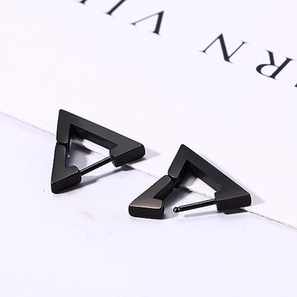 Aroncent 2-8Pcs Womens Mens Huggie Hoop Triangle Earrings Viking Runes Stainless Steel Ear Stud Novelty Black/Gold/Silver - color: E-Triangle Viking Earrings-Black