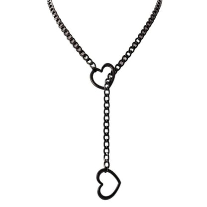 Slip Chain Choker for Women Handmade Black Stainless Steel Cuban Chain Chunky Moon Bat Raven Skull Pendant Gothic Punk Rock Collar Adjustable Lariat Y Necklace for Men - style: Black heart