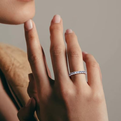 Bezel Set Birthstone Wedding Band 14K Gold Sterling Silver Stackable Half Eternity Band Rings 2.5mm Wide Ruby/Amethyst/Sapphire/Emerald Green/Aquamarine Ring for Women, Send Gift Box - style: 03-Created Aquamarine