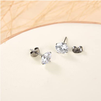 G23 Titanium CZ Stud Earrings for Sensitive Ears, Titanium Cubic Zirconia Stud Earrings for Women 3mm 4mm 5mm 6mm 7mm 8mm - size: 5mm