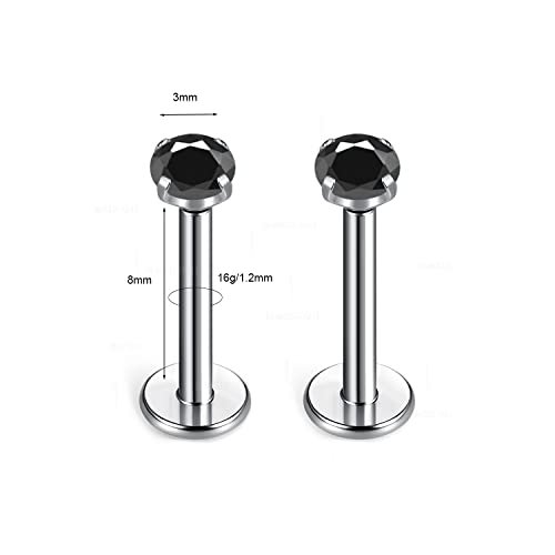 BelezaDosas G23 Titanium Labret Studs Threadless 16G Lip Rook Lobe Tragus Helix Cartilage Push Back Earring Piercing Jewelry - style: 1 pair Black