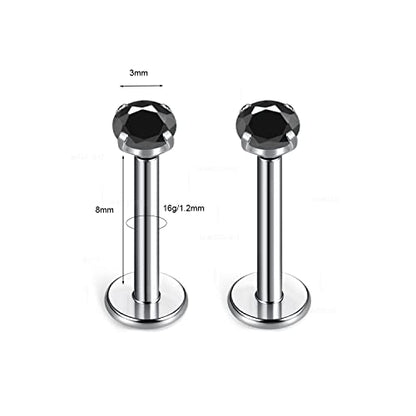 BelezaDosas G23 Titanium Labret Studs Threadless 16G Lip Rook Lobe Tragus Helix Cartilage Push Back Earring Piercing Jewelry - style: 1 pair Black
