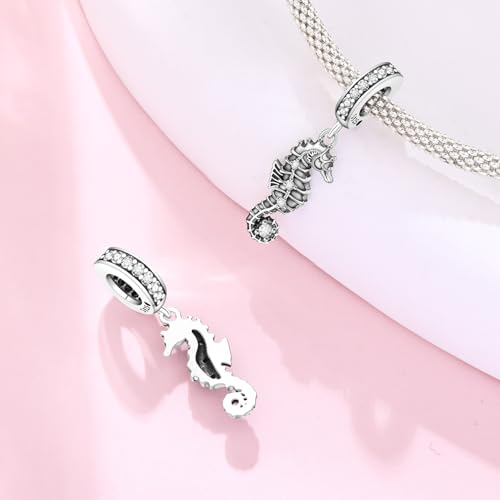 925 Sterling Silver Charms Bead for Bracelets Necklaces, Star Moon Crescent Sun Solar Pendent, Blue Ocean Starfish Shells Turtle Crab Starry Sea Cute Jewelry Birthday Gifts for Women Men - style: Seahorse charms