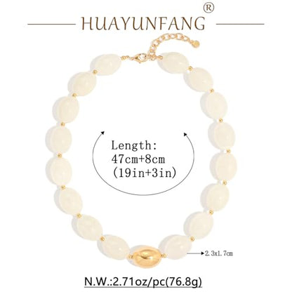 Chunky Beads Necklace for Women Trendy Gold Puffy Heart Choker Necklace Colorful Resin Beaded Heart Pendant Necklaces Statement Jewelry - color: Oval Beads-Beige