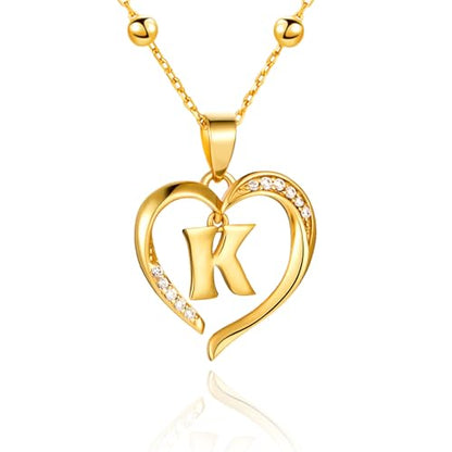 Cicy Bell Womens Heart Initial Necklace 18k Gold Plated | Personalized Letter Pendant, 17.7'' with 2'' Extender - color: Style 2-K-Gold