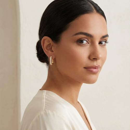 Hoop Earrings for Women Cubic Zirconia Pave Huggies Lightweight Hypoallergenic Fashion Jewelry for Daily Wear Anniversary Birthday Gift - color: Gold