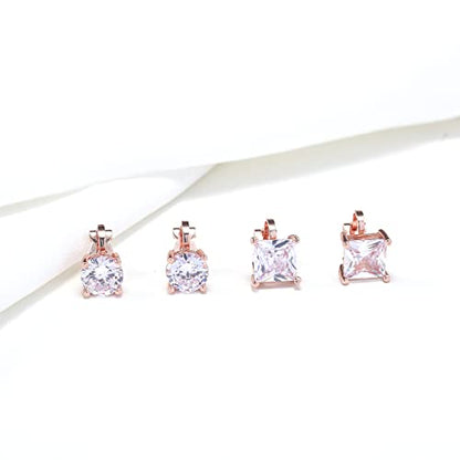 YOQUCOL 2 Pairs 8MM Cubic Zirconia Crystal Clip On Stud Earrings Non Pierced Stud Earrings For Women - color: Rose Gold-White
