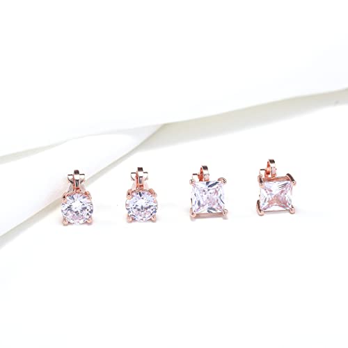YOQUCOL 2 Pairs 8MM Cubic Zirconia Crystal Clip On Stud Earrings Non Pierced Stud Earrings For Women - color: Rose Gold-White