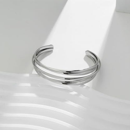 WOWORAMA Chunky Cuff Bracelets for Women Multi-layer Cross Wire Open Bangle Bracelet Adjustable Chunky Wide Open Wrist Arm Cuffs Wrap Bracelet Gold/White Gold - color: White-Gold Five-Layer Cuff