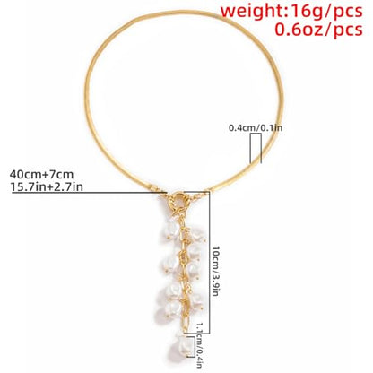 Women's Baroque Beaded Y Necklace, Trendy Pendant Long Choker, Simple Daily Wear Jewelry Gift - color: Golden