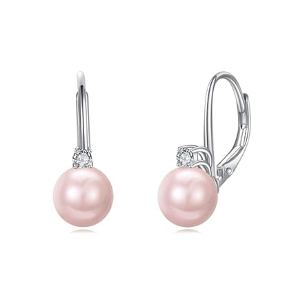 TIGER RIDER Pearl Earrings 925 Sterling Silver Leverback Hypoallergenic Drop Earring Jewelry for Women Birthday Gifts - style: Pink Pearl 2