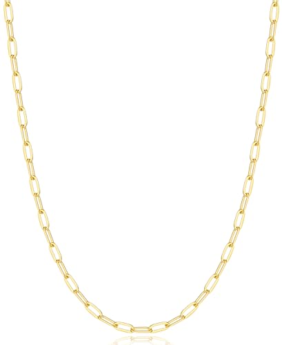 3/4/5mm 14K Gold or 925 Sterling Silver Paperclip Necklace Women | Sturdy Lobster Clasp, Waterproof, Not Easy To Fade, Hypoallergenic Paperclip Chain Necklaces for Women 16 - 26 Inch - color: 3mm Yellow Gold, size: 22 Inch