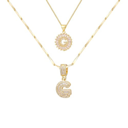 2PCS Initial Necklaces for Women, 14K Gold Plated Letter Pendant Set | Trendy Layered Bling Style, Meaningful Letter & Round CZ Pendant Design - color: Gold, style: Letter G