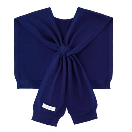WaJuemy Women's Sweater Shawl Wraps Sleeves Knitted Collar Sweater Scarf Top Casual Lightweight Shoulder Cape Accessories - color: 06 Navy X