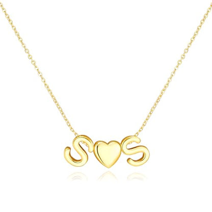 adoyi Initial Necklaces for Women 14k Gold Plated Layered bubble Letter Necklace Dainty Heart A-Z Pendant Necklace Initial Necklaces Stack Birthday Gifts for Women Jewelry - color: Gold-Heart, style: S+S