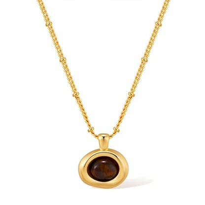 Sonateomber Gold Natural Tigers Eye Stone Pendant Necklace for Women | Chunky Brown Gemstone, Dangle Necklace, Wedding Prom, Fashion Jewelry Gifts
