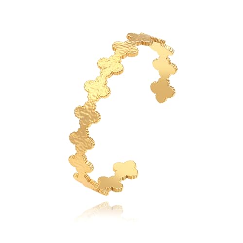 PERNNLA PEARL Dainty Gold Bar Bracelet for Women Simple Delicate Thin Cuff Bangle Hook Bracelet 18K Gold Plated Handmade Minimalist Jewelry - color: 37.Clover